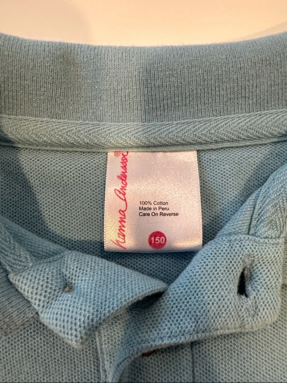 Hanna Andersson Kids Light Blue Cotton Pique Short Sleeve Polo Shirt Size 10-12y